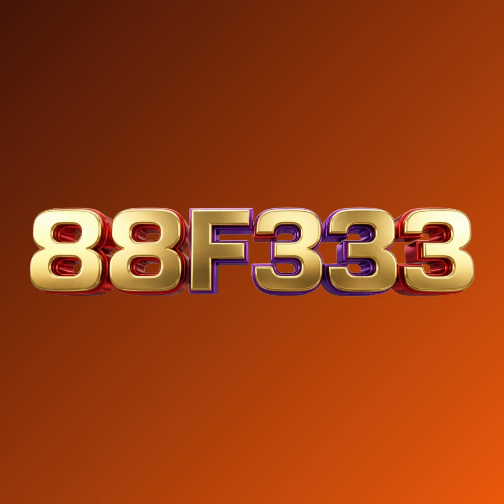 Bright premium 88F333 logo with thick uppercase typography in vivid gold, red, and purple colors, polished metallic finish, strong visual impact, horizontal rectangular wordmark on transparent background